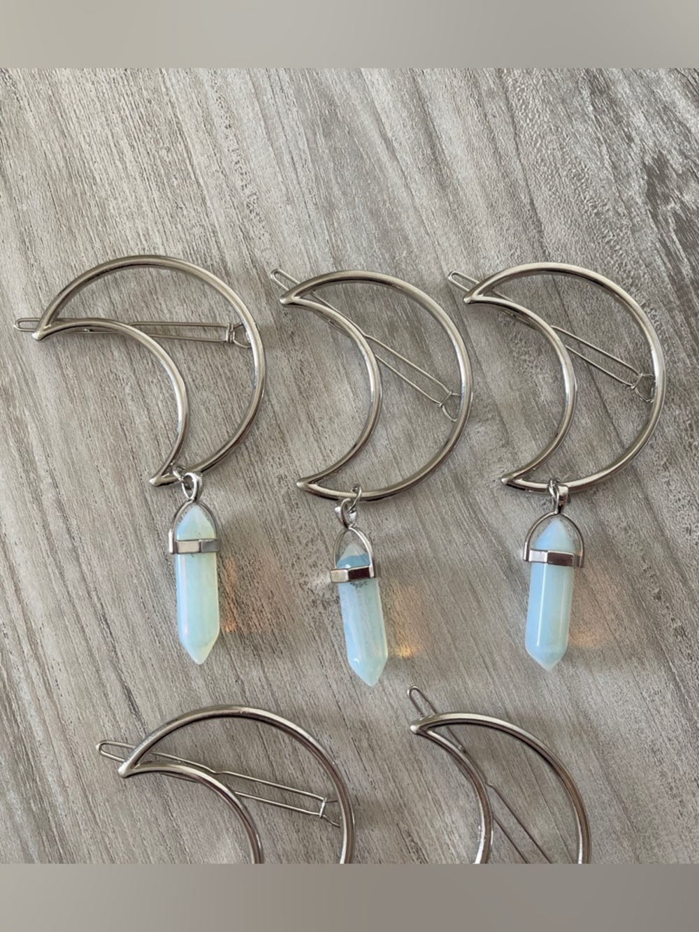 Silver Moon Hair Clip with Opalite - Picture 2 of 6